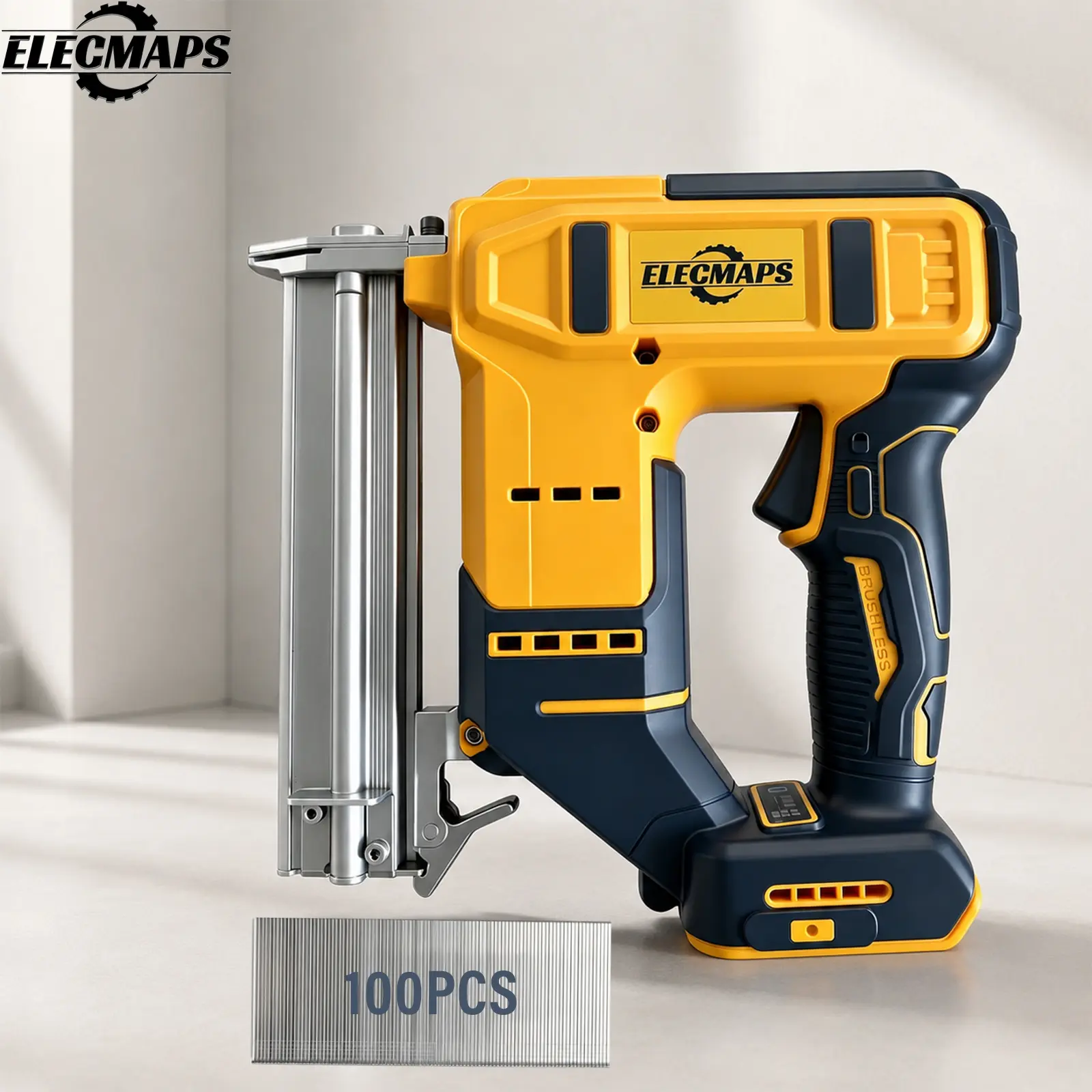 ELECMAPS 2-in-1 Cordless Nail Gun and Stapler - 20V Cordless Power Tool, Brushless Motor, Safety Lock, Nails/Staples Compatible, Tool Only