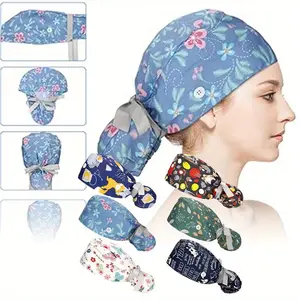 6 Pcs Cotton Scrub Caps, Adjustable Nursing Hats with Buttons, Vibrant Patterns Comfortable Headwear, Hair Care Essentials, Fashion Accessories for Women Haircare Lightweight