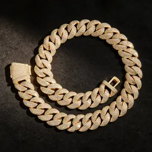 18K Gold Plated Moissanite 22mm Cuban Chain Necklace Miami Italy Mexico Inspired Hip Hop Trendy Aesthetic Affordable Jewelry for Women Men Gift