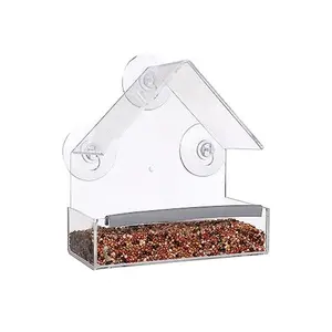 Outside Wild Clear Window Mounted House Bird Feeders with Strong Suction Cups, Acrylic Clear, Window Bird House Feeder for Cardinals, Blue Jays, Finches