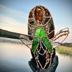 A Spooky Halloween Green Beetle. This is a  Stained Glass Hanging Decor.