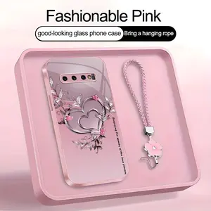 Suitable for [Galaxy S10] high-end phone case，a beautiful four-leaf clover lanyard is included,Premium heart pattern,a variety of colors are available for you to choose from YM99
