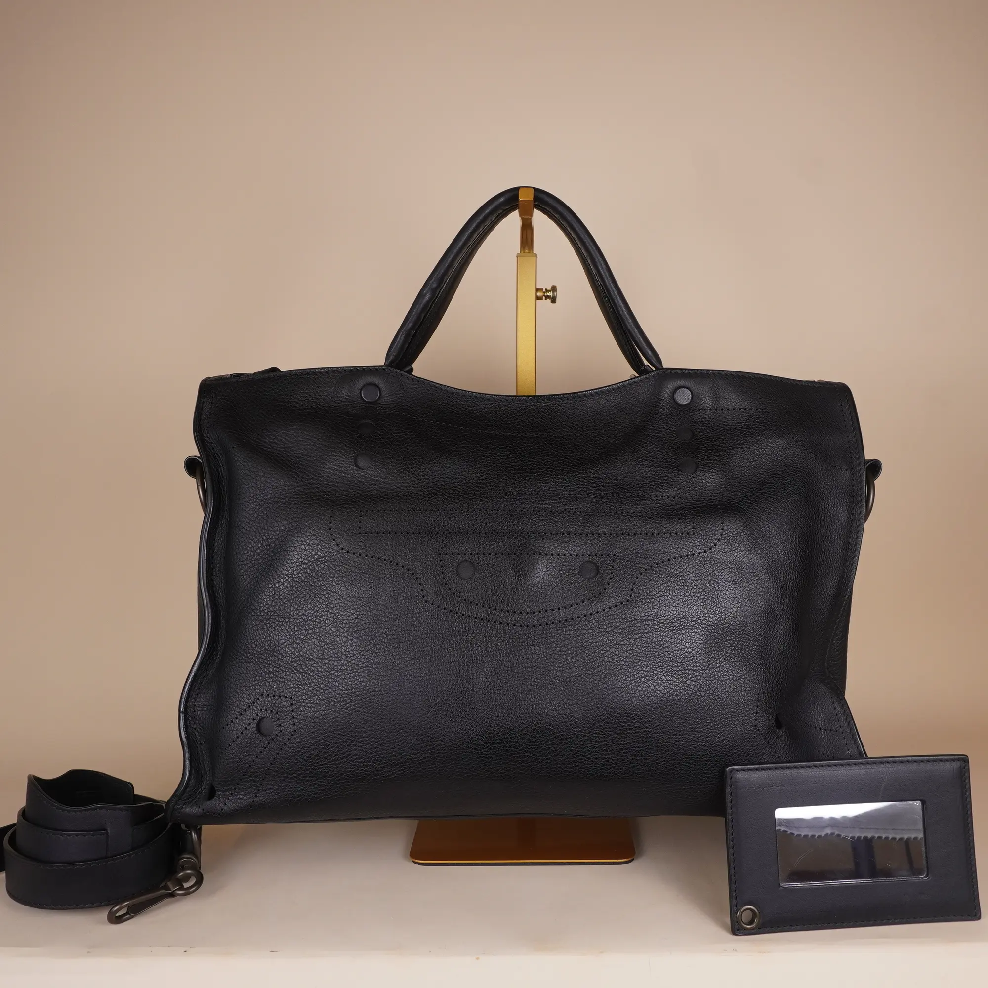 Pre-owned Balenciaga Leather Shoulder Bags Black City Veau Soyeux Perforated Blackout Hardware Shoulder Bag
