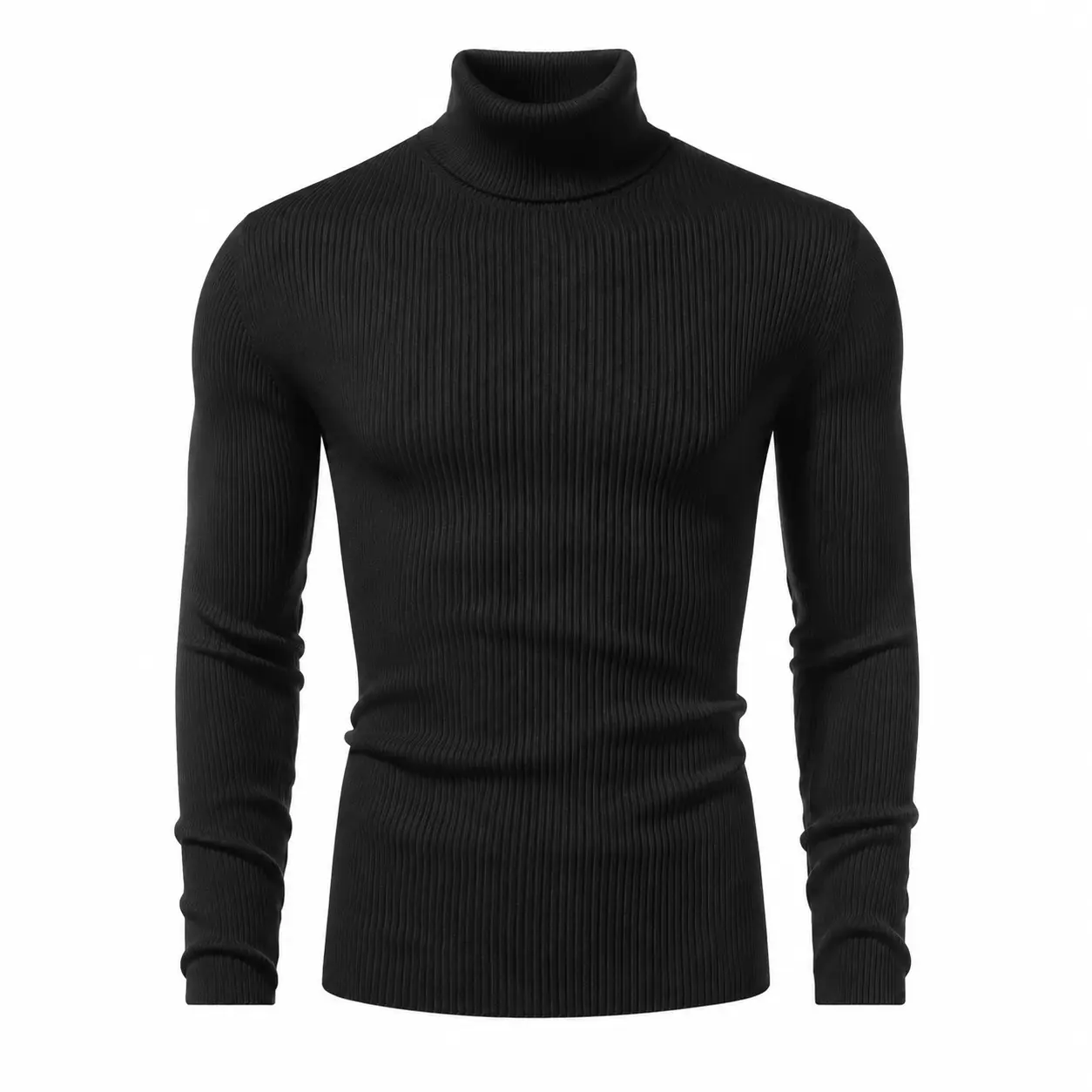#SohoChicMen's Ribbed Polyester Turtleneck Sweater - Fitted Long-Sleeve Casual Pullover, Lightweight Soft Foldable Base Layer for Holiday, Plain Beige High-Neck Top (m, New Year)
