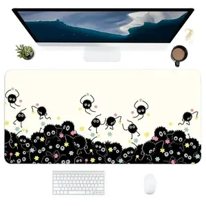 Cute Black Soot Sprite Studio Ghibli Anime Desk Mat, Susuwatari My Neighbor Totoro Anime Mouse Pad, Keyboard Mat, Wandering Soot Spirited Away Anime Desk Mat For Office, Gift For Gamer