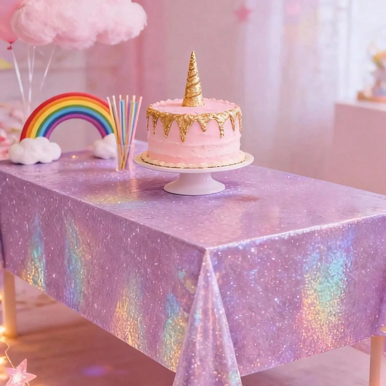 Laser Disposable Tablecloth, 137x274cm Shiny Rainbow Foil, Waterproof Aluminum Foil Table Cover for Parties, Weddings, Home Decor, Party Decoration Supplies