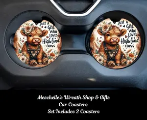 Highland Cow Lover Car Coasters, Stylish Functional Car Interior Accessory for Decor Upgrades, Car Interior Decor