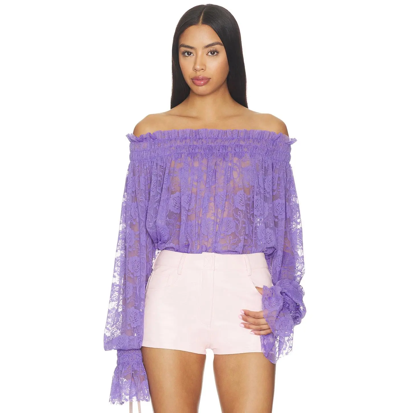 Norma Kamali Long Sleeve Peasant Top in Lavender