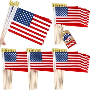 50 PCS Small American Flags on Stick, 4 x 6 Inches 4th of July Decorations, Tear Resistant Patriotic USA Flag Fourth of July Flags, Anti Wrinkle Handheld Patriotic Decor for USA 250th Anniversary Veterans Day Parade