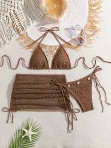 Women's Christmas Gift Bikini Set, Casual Holiday Swimsuit with Mesh Top & Bottoms, Fashionable Beachwear for Summer Vacations, Swim Panty