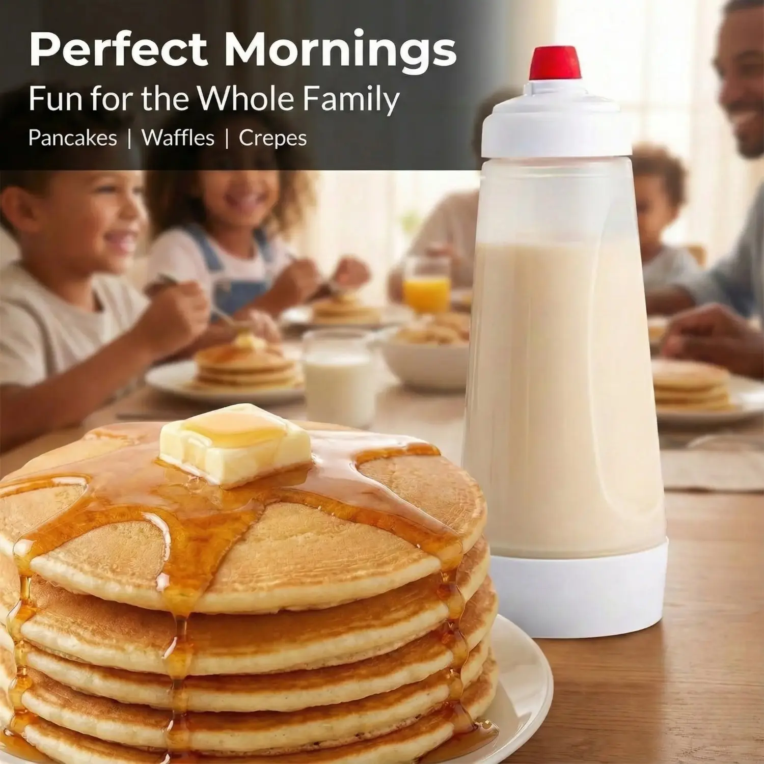 Kitchen 2-Pack Pancake Batter Dispenser & Mixer with BlenderBall Whisk, Heat-Resistant Squeeze Bottle, Wide-Mouth No-Mess Baking Tool, BPA-Free, Dishwasher Safe for Waffles, Crepes