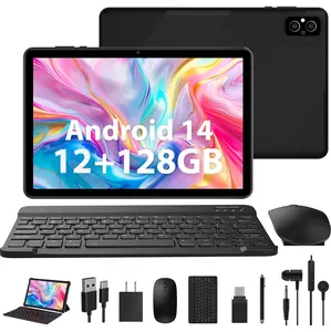 POWMUS | HEASUR 10 inch 2-in-1 Tablet with Dual-Camera Android 14 Touch Tablet on Sale, 12GB RAM 128GB ROM 1TB TF, 5G WiFi Quad-core 2.0Ghz, 8000mAh, 1280*800 HD, 5MP+8MP Camera with Keyboard Mouse Case - Black