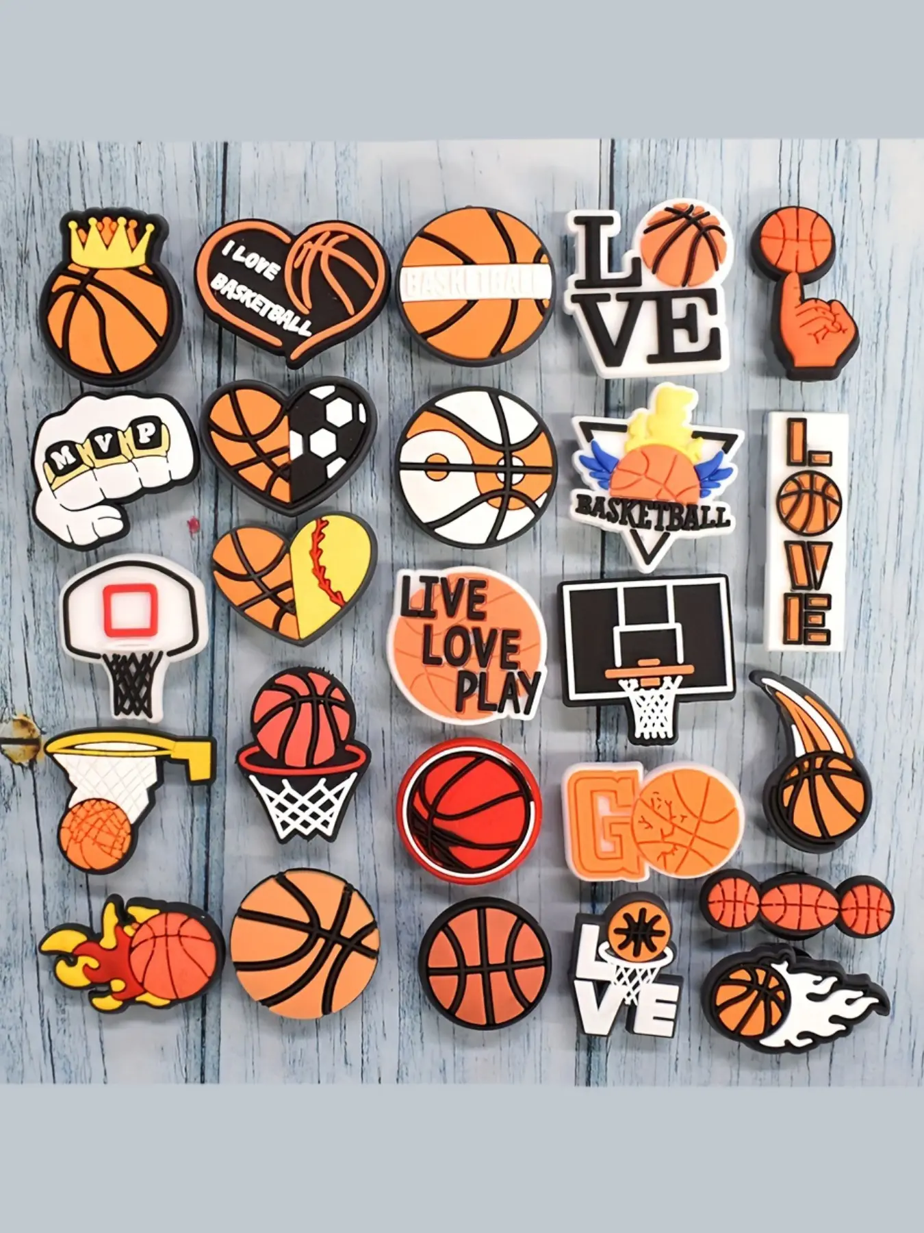 25pcs/30pcs/43pcs basketball sports pattern shoe accessories, basketball game enthusiasts' shoe accessories are detachable, suitable for adult parties, birthdays, outdoor sandals decorations Shoe Chain Charm Shoe Decoration Charms