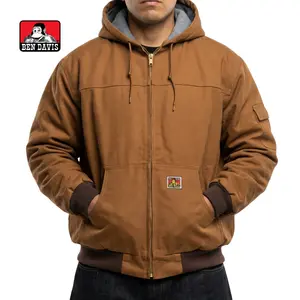 BEN DAVIS Canvas Full-Zip Hooded Jacket Brown 100% Cotton Regular Fit with Polar Fleece Lining & Two Front Pockets Durable Construction