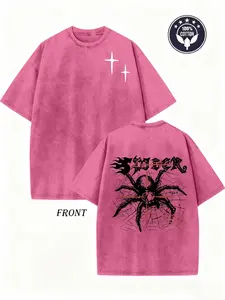 Retro Harajuku Street Style Spider Graphic, Men'S Classic Streetwear Essential T-Shirt with a Relaxed Fit, Hip-Hop Unisex Top Made from Washed, Short-Sleeved Crew Neck, Perfect for Summer Outdoor Wear