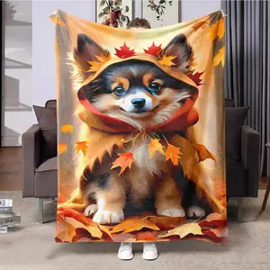Cute Dog Pattern Blanket, 1 Count Soft Comfortable Warm Throw Blanket, Halloween Decor Air-conditioned Room Blanket, Warm Nap Blanket for Home Office Camping