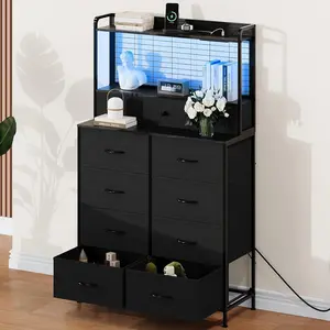 LED Lighted Charging Dresser with 11 Drawers, Built-in Charging Station & App-Controlled RGB LED Lighting - Industrial Storage Organizer with Anti-Tipping Design for Bedroom, Living Room, Closet, Black