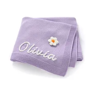 Mimixiong Custom Name Baby Knitted Blankets OEKO-TEX Certified Newborn Swaddle Wrap Custom Logo Portable Outdoor Cushions for Cozy Travel Baby Blanket