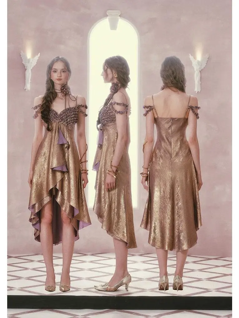 Purple Gold Aria Dress, Premium Fabric Party Dress SwimWeek