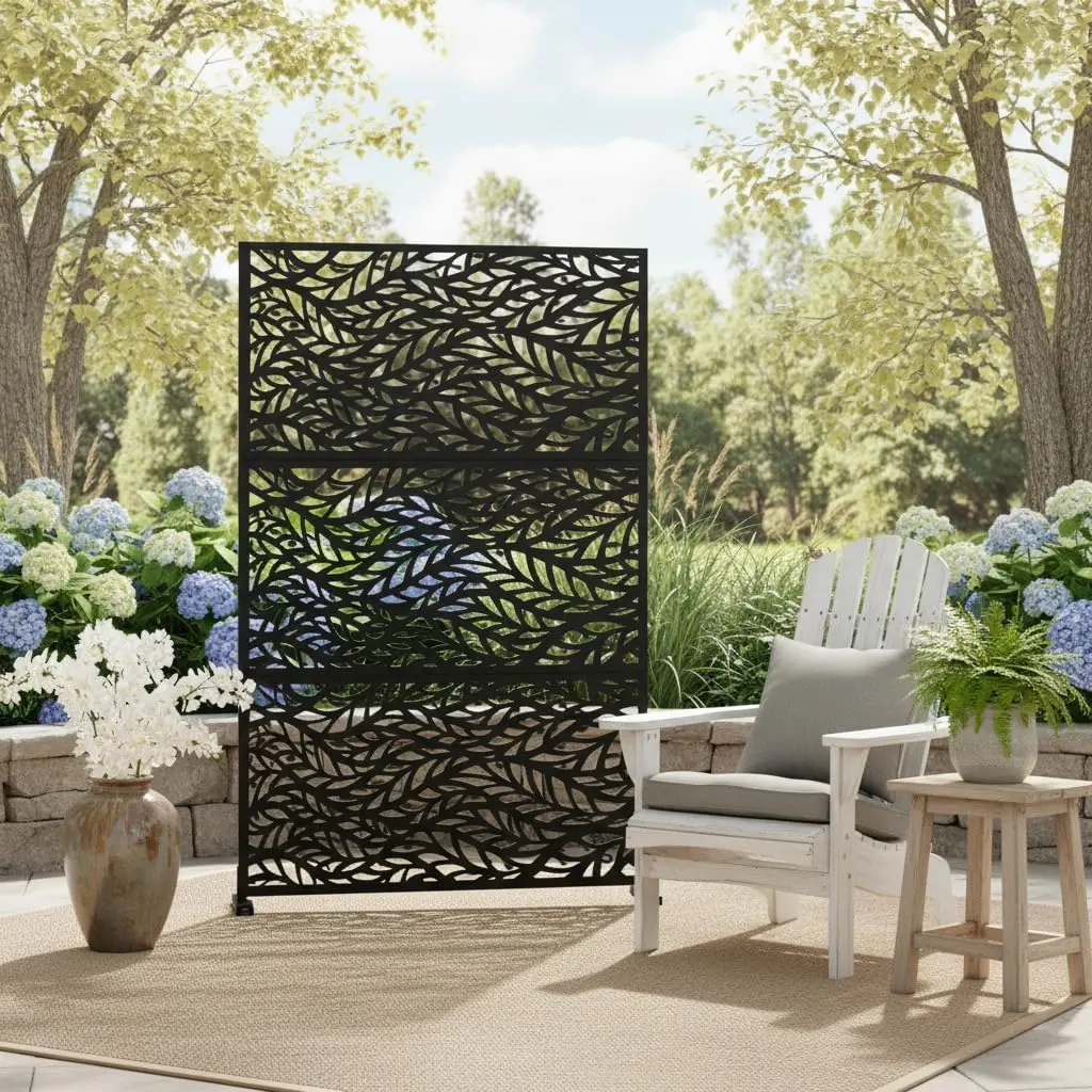 GAOMON Outdoor Metal Privacy Screen Fence Panel - Corrosion-Resistant, Fade-Resistant, Freestanding with Stable Base, 72" H x 47" W, Enhances Ambience for Deck, Outdoor Living Spaces