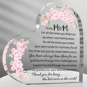 Heart Shaped Acrylic Plaque, 1 Count Floral Flower Pattern Desktop Decoration, Home Office Party Decoration, Gift for Mom, Holiday Souvenir, Signs,Gifts For Women