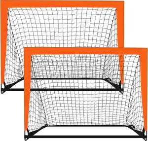 2 Pack 4’ x 3’ Size Portable Kid Soccer Goals for Backyard, Indoor and Outdoor Pop Up Soccer Goals, Orange