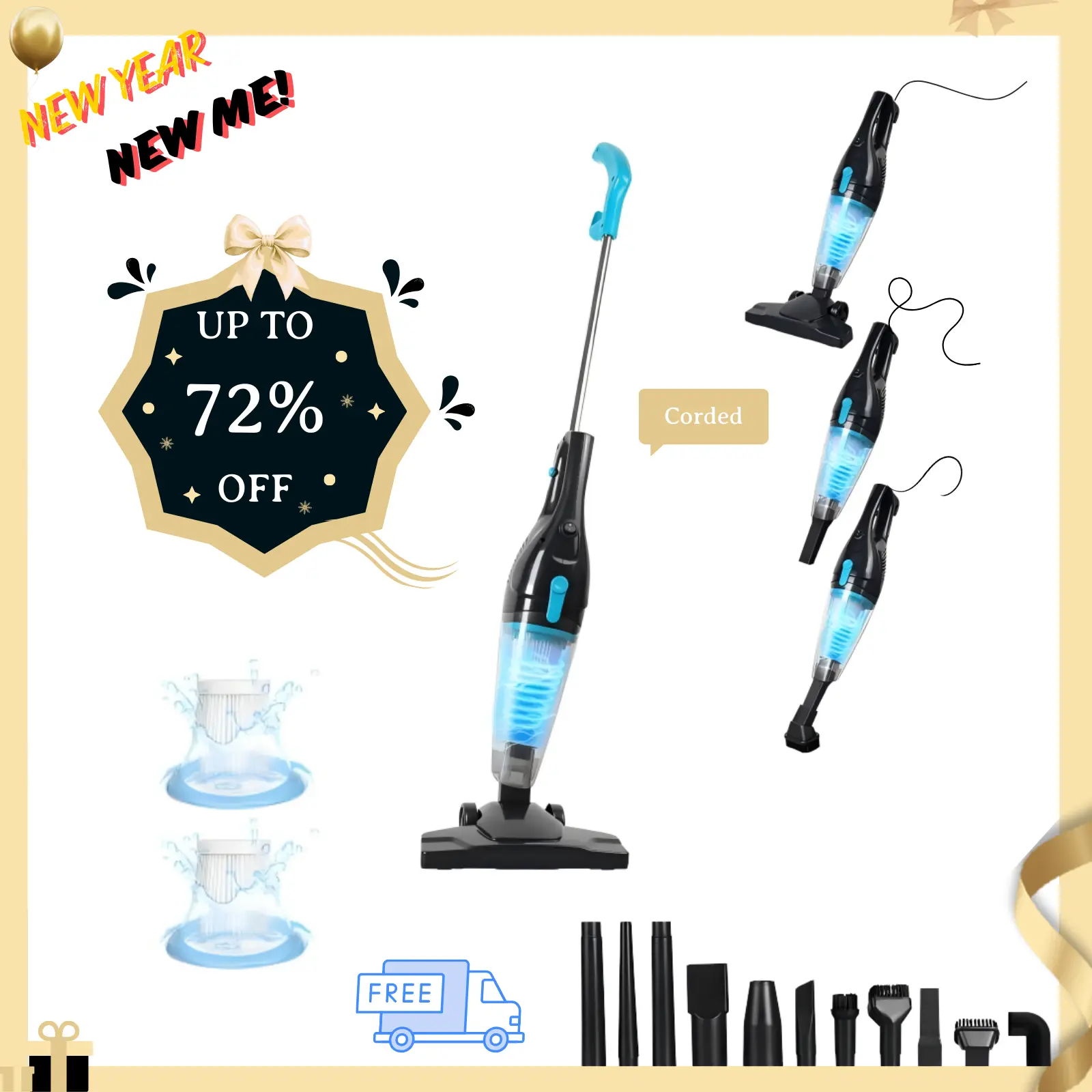 [DealsForYouDays] 1701 Corded Stick Vacuum, 15KPa Powerful Suction, 12-in-1 Attachments, Ultra-Lightweight Bagless Upright with Handheld, for Home Hard Floors, Carpets, Pet Hair, Car Cleaning, Household Items,Mothers Day Gift