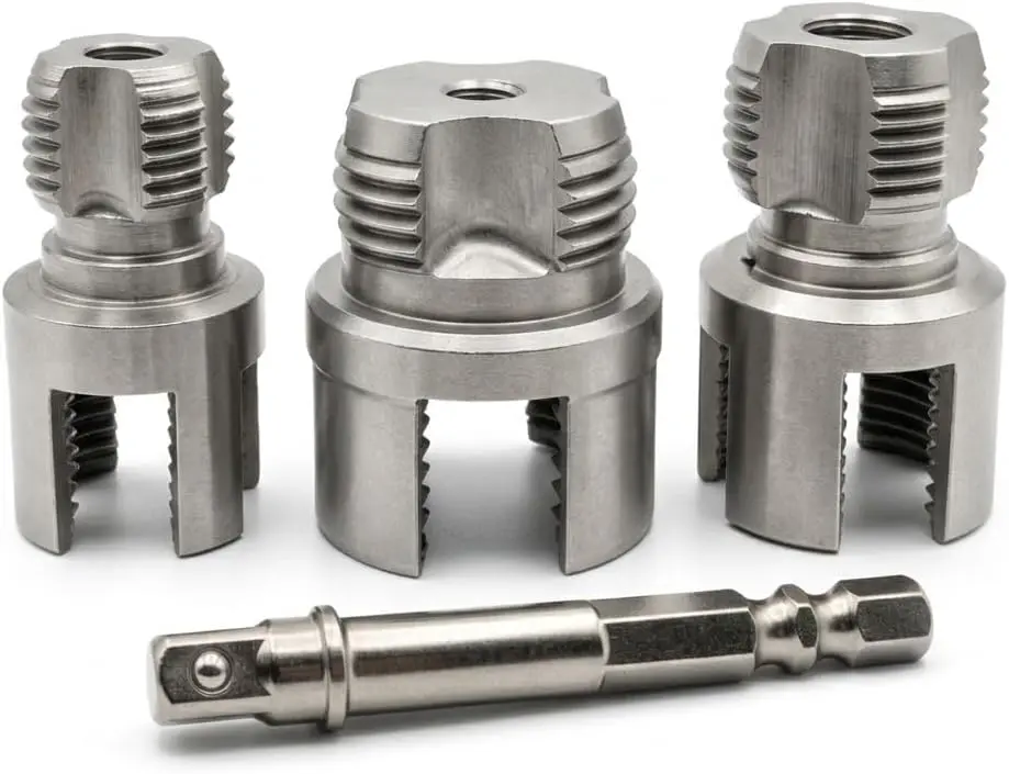 PVC Pipe Threader Set, 1/2 3/4 1 in, Pipe Threading Tool| Internal external PVC threading; ball lock adapter helps prevent slipping off; 1 in head helps.