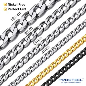 PROSTEEL Cuban Link Chain Necklace Stainless Steel Chain Necklace 4mm-13mm Width 14"-30"Inch Unisex For Men Women Lovers Gift Box