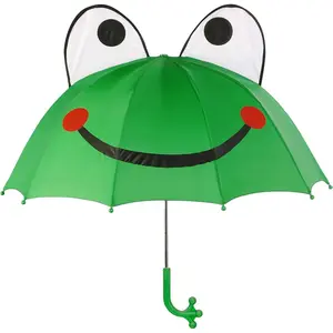 Kids Frog Umbrella, Green, One Size for Toddlers and Big Kids, Lightweight Child-Sized Nylon Rain Proof Umbrella
