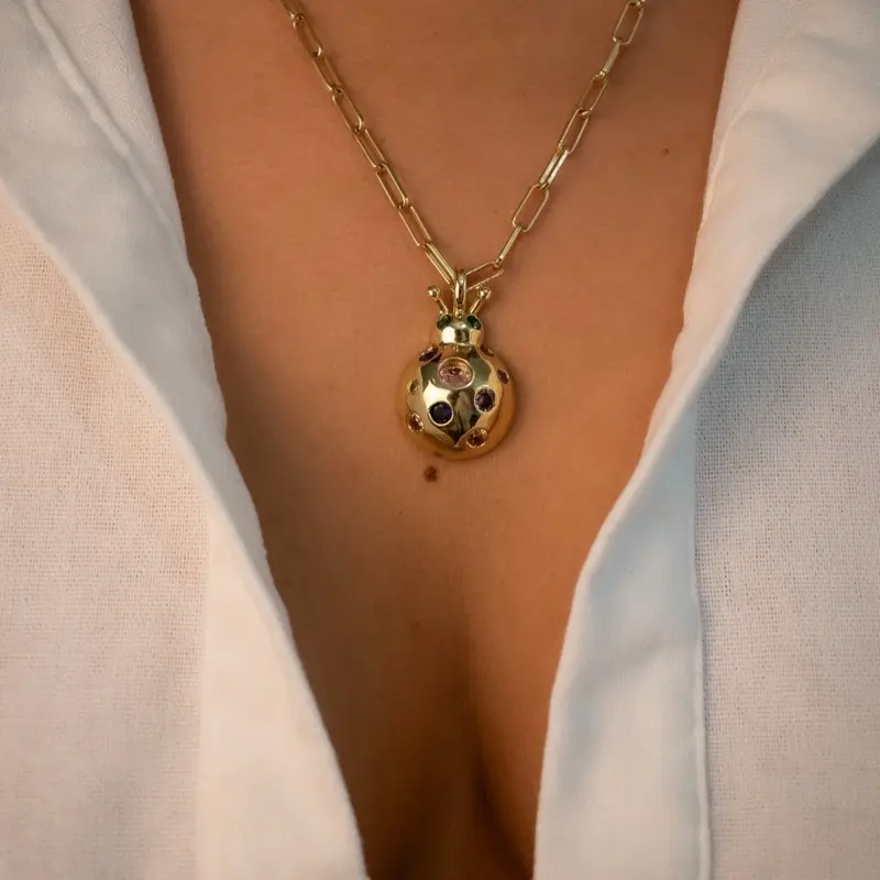 Gold Ladybug Necklace with CZ Charm Durable Construction Versatile Wear Comfortable Fit 16 18 20 Inches Chain Trendy Everyday Jewelry