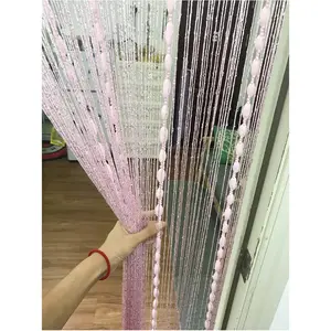 Door String Flat Silver Ribbon with Shaggy Tassel Room Divider, 39’’x79’’ (Pink-style2)