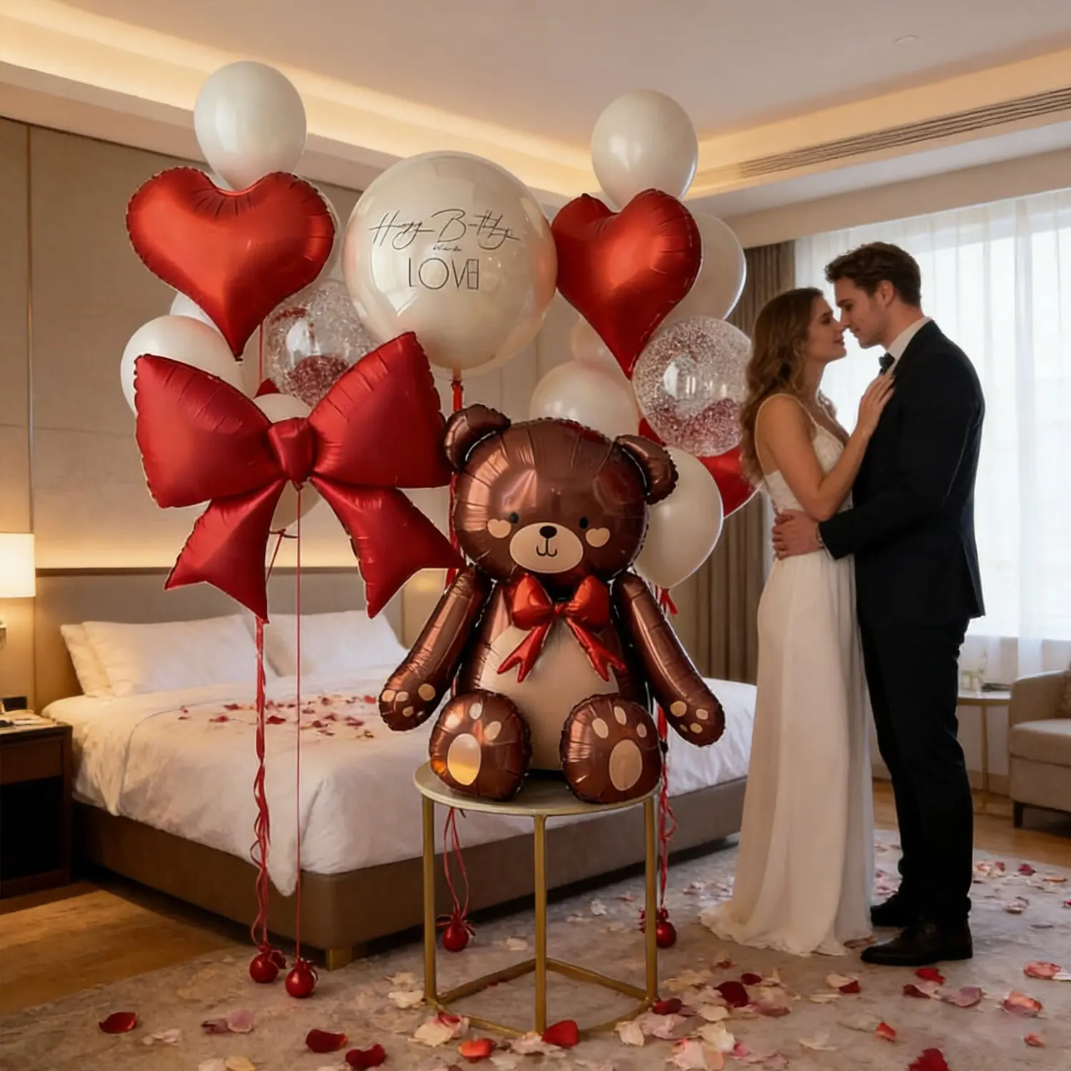 20pcs Button Bear Balloon Set, Bowknot and Heart Balloons, Party Balloons Decorations, Perfect for Birthday, Wedding, Mother's Day, Anniversary Decorations