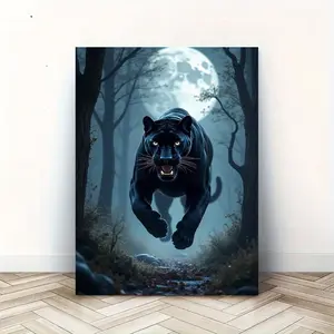 1 Piece Wild Panther Moonlight Forest Canvas Art, Suitable for Living Room, Bedroom, Kitchen Wall Decoration - Indoor/Outdoor Use, Perfect Gift for Her or Him, Indoor Wall Painting| Artist Leopard Design|Detailed hair texture, leopard decoration
