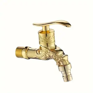 European-style antique retro gold-plated golden dragon ancient dragon faucet with dragon and phoenix playing with pearls, golden handle, single cold wall-mounted washing machine faucet, bathroom mop pool, laundry pool faucet, kitchen outdoo