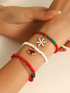 3 Piece Beaded Elastic Bracelets, Christmas Element Jewelry, New Year Gift, Party Celebration Wear, Festive Accessories