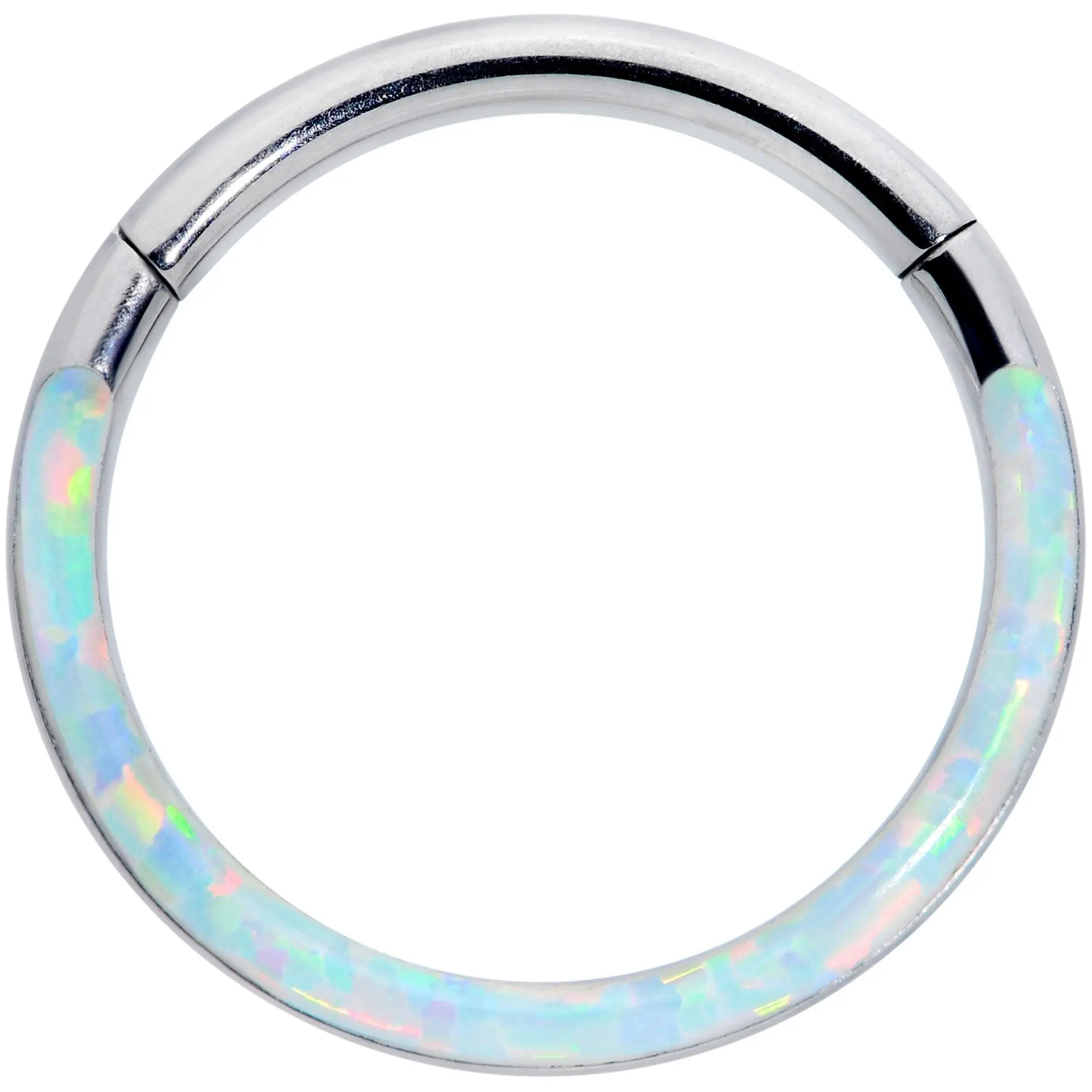 Body Candy 16G 3/8 White Synthetic Opal Implant Grade Titanium Segment Ring