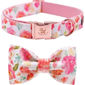Elegant Little Tail Dog Collar with Bow, Cotton & Webbing, Bowtie Dog Collar, Adjustable Dog Collars for Small Medium Large Dogs and Cats Elegant little tail