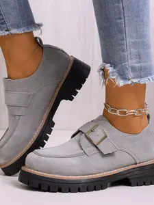 Women's Thick Sole Loafers Fall New Style British-Style Buckle Low Top Single Shoes, Comfortable & Stylish Footwear for Women