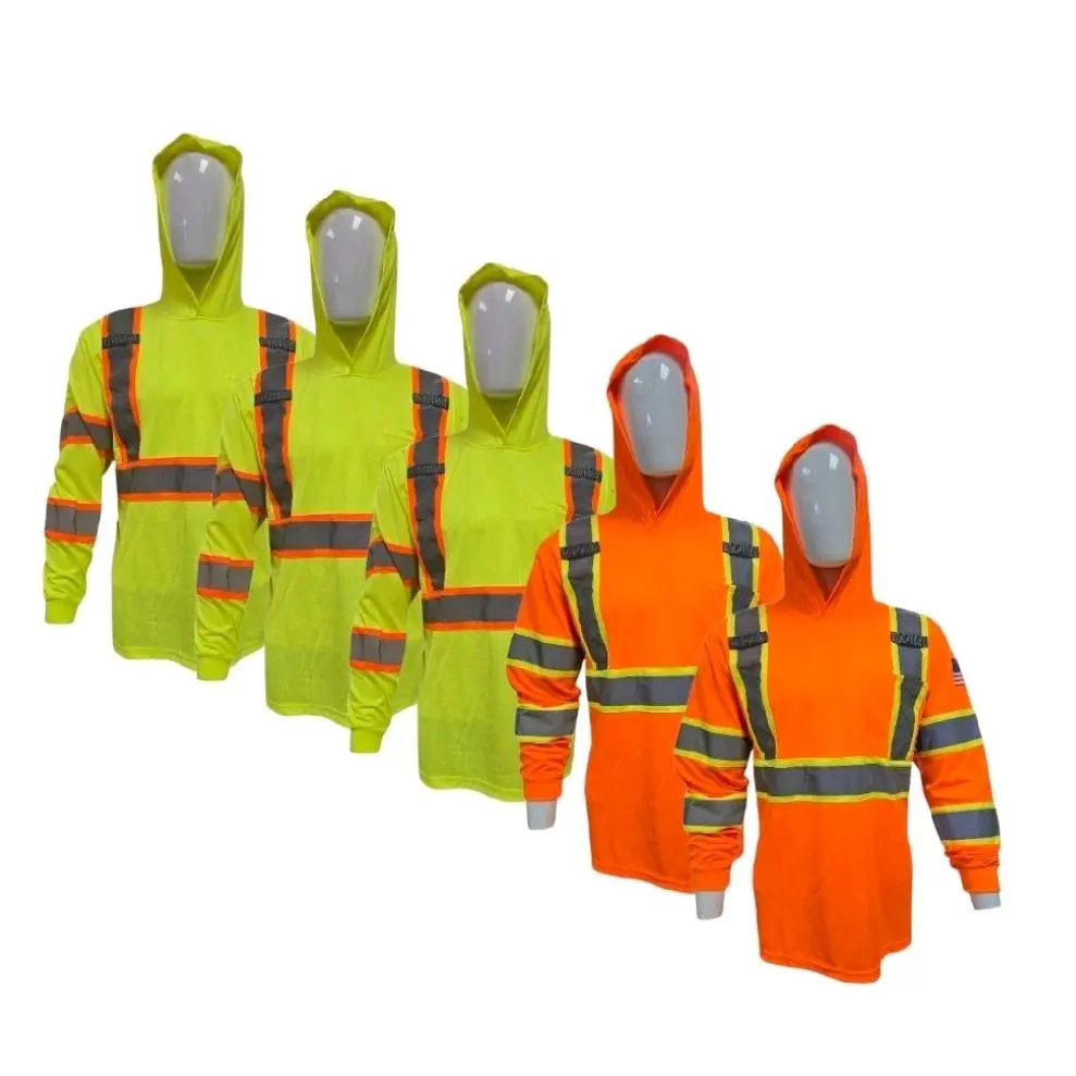 5-Pack ST908 Hi-Visibility Long-Sleeved Hooded Shirts, Work Safety Gear for Everyday Work Use 3 yellow 2 orange