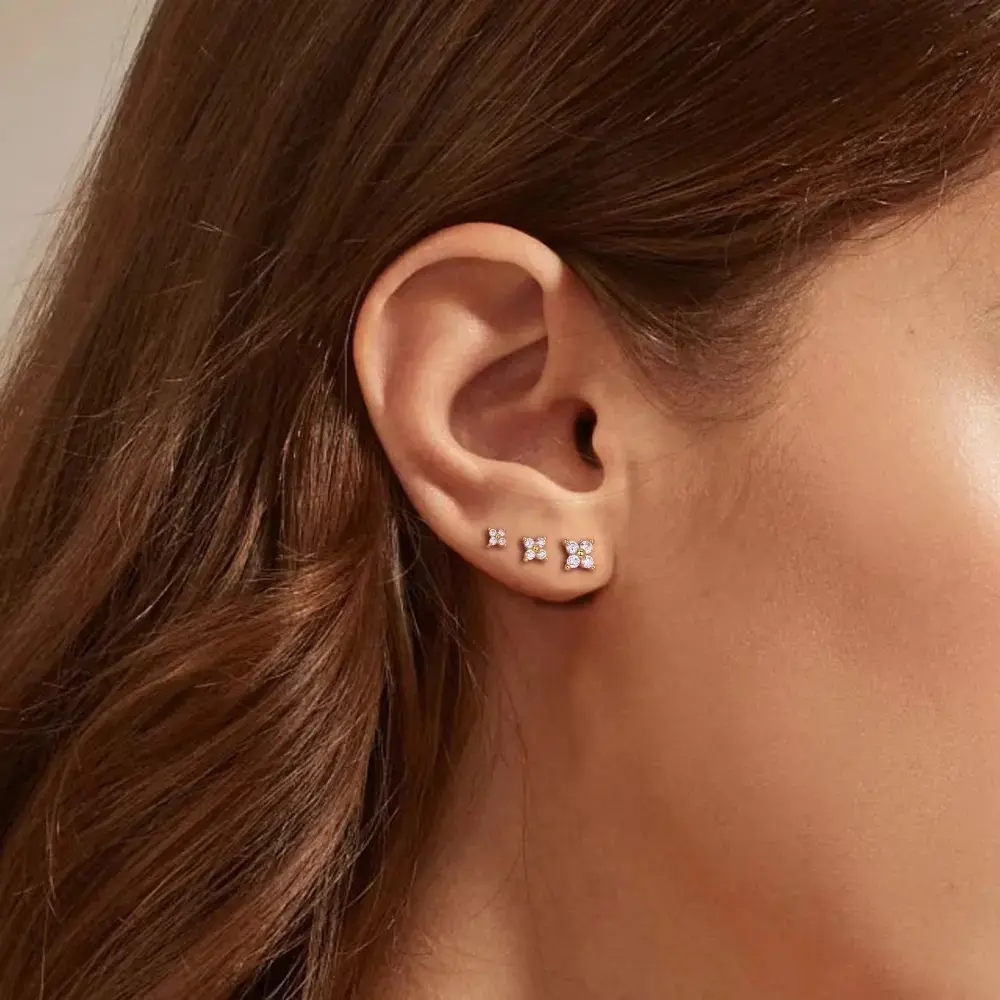 3Pcs Elegant Floral Earring Set 316 Stainless Steel Hypoallergenic Inlaid Synthetic Crystal Simple Stylish Jewelry For Women Daily Party Wear Ideal Birthday Holiday Gift Accessories