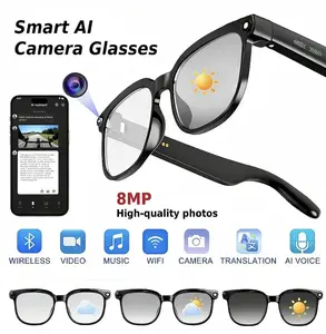 Smart AI Camera Glasses with 8MP Photochromic Lenses ,Button Touch Adjustment for Travel Outdoor Adventures Hands-Free Photography 160+Languages Real-Time Translation Bluetooth Wireless Wearable Video Recording UV Protection