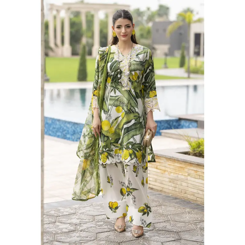 slim fit dress slacks MARIA.B Green Arabic Lawn Suit