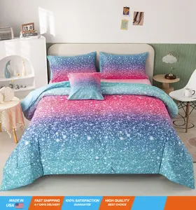 6Pcs Gradient Glitter Bedding Set for Girls Twin Size, Colorful Rainbow All-Season Comforter Set, Ultra Soft Bedding Collections