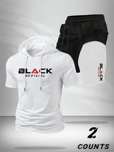 Unisex Hooded Short Sleeve Sports Set, Summer Fitted Knitwear, Letter Pattern, Moderate Fabric Thickness, China Origin, Non Sensitive Goods, Streetwear Tracksuit Set, Sports Suit Tracksuits