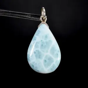 66ct 1.7in Larimar Crystal Pendant for Necklace, Double Sided Sterling Silver, Dominican Republic j26