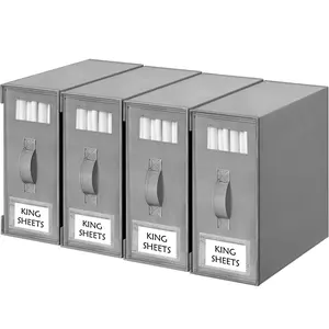 Criusia Foldable Bed Sheet Storage Boxes, Set of 4 | Oxford Fabric Material, Foldable Organizer for Linen Closet, with Transparent Window and Reinforced Handles | Bedding Holder for Sheet Sets (King/Queen Sizes) Organiser