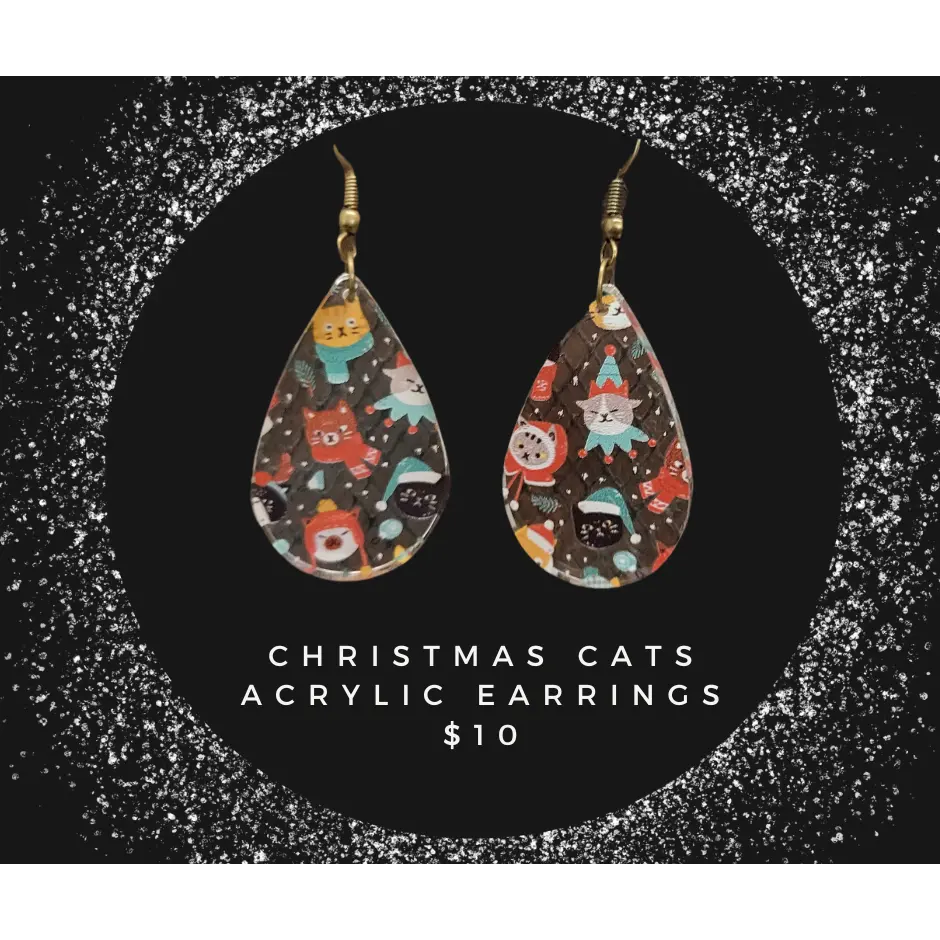 Christmas Cats Clear Acrylic Earrings