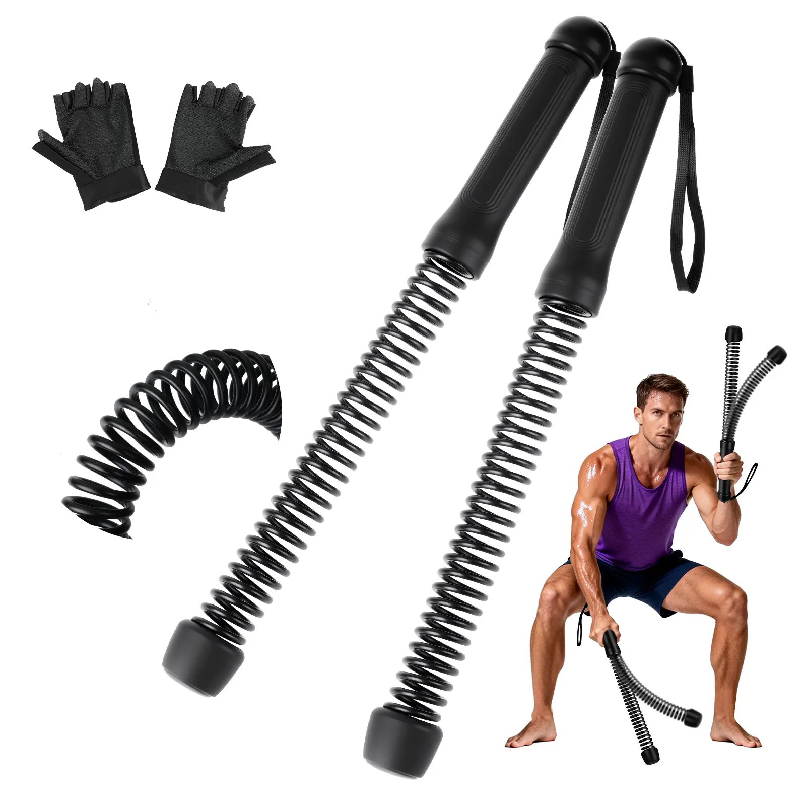 Cordless Battle Ropes with Adjustable Resistance Springs - Weighted Ropeless Battle Rope for Home Gym Exercise, Portable Workout Equipment for Strength Training & Cardio Fitness