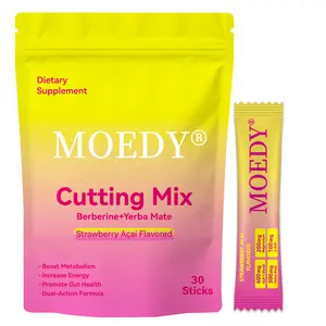 MOEDY Strawberry Acai Flavor Cutting Mix - Berberine + Yerba Mate forGym Goals, Metabolism & Energy Support, 30Sticks Drink Dietary Edible Fitness Supplement